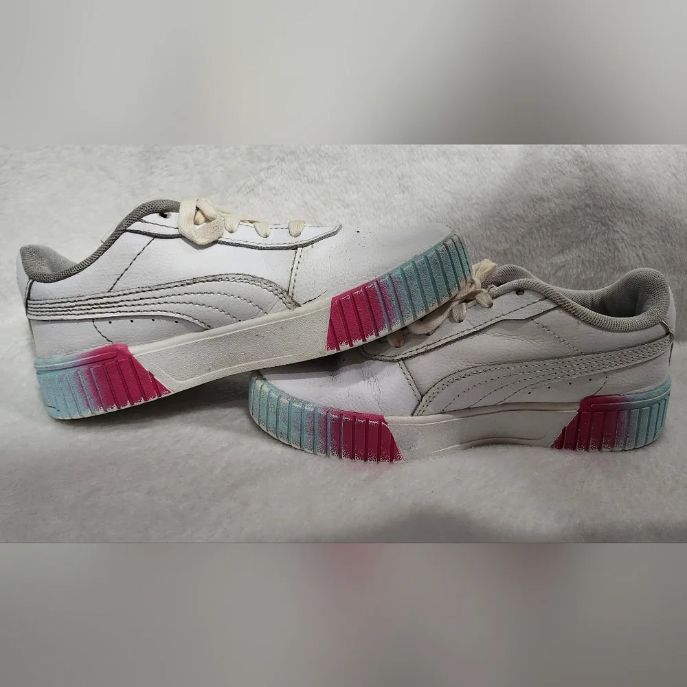 Puma Kid's Carina 2.0 Fade Shoes Sneakers Size 2c White Blue Pink